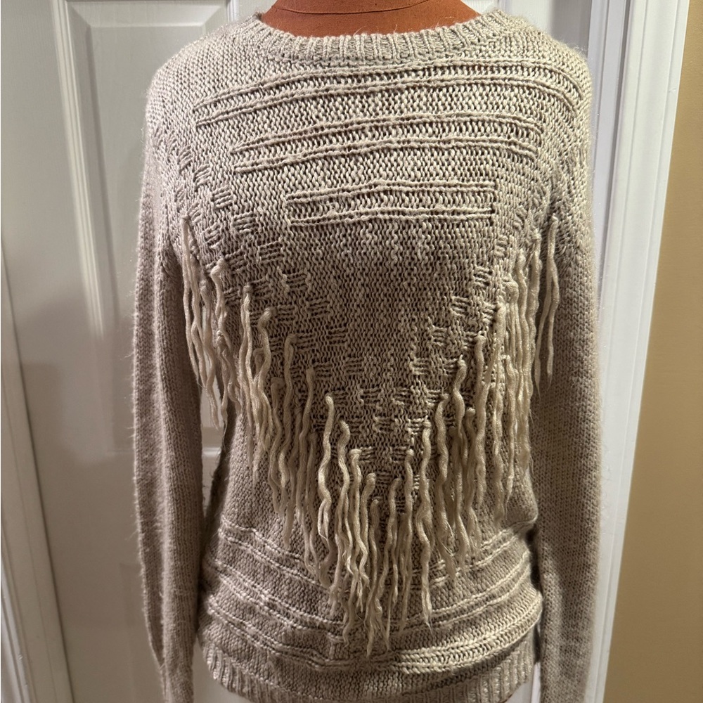 Forever 21 Cream Fringe Knit Sweater